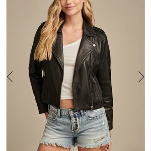 Lucky Brand Leather Moto Jacket- XS black